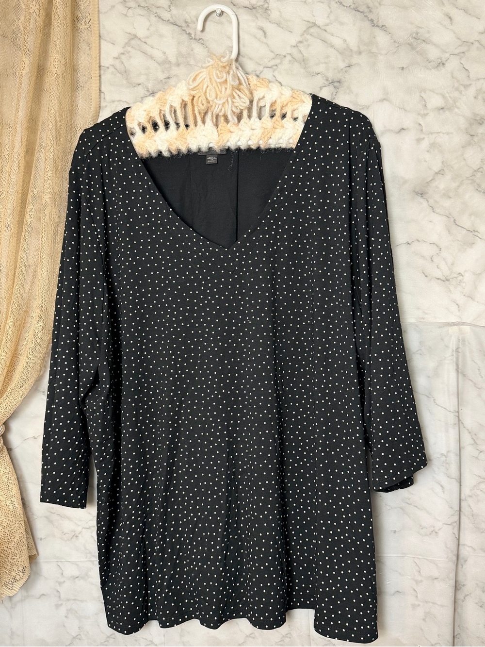 J. Jill Wearever Collection Polka Dot V Neck Top Blouse Black Cream 3X Classic